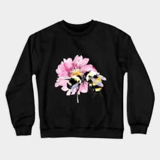 Bees in Watercolor Sitting on A Pink Flower Crewneck Sweatshirt